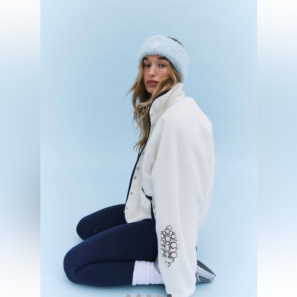 FP Movement by Free People Cream Sherpa Jacket with Black Trim & Coral Accent - Picture 6 of 11